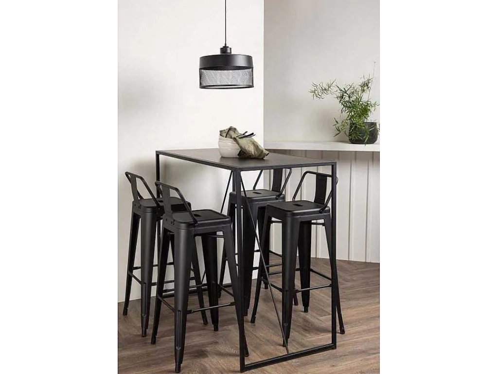Brea Barmeubelset Bartafel Zwart En 4 Tempe Barstoelen Zwart.-Vente-unique Discount