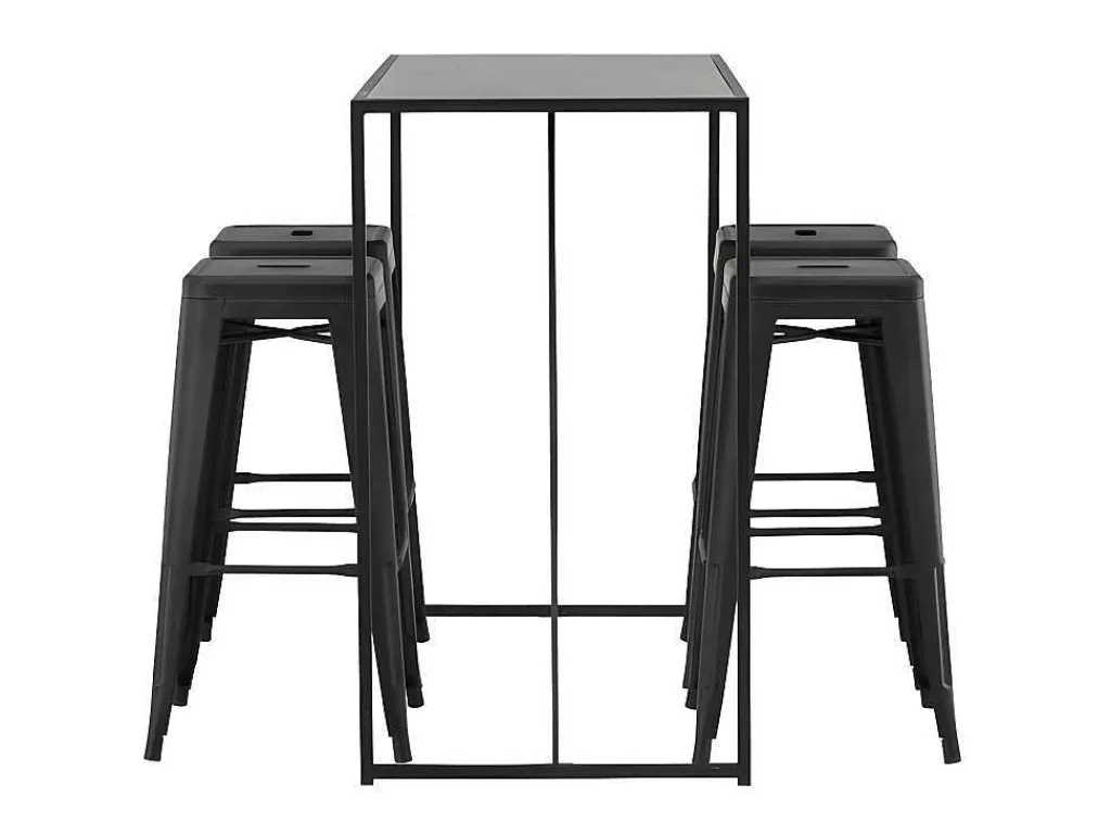 Brea Barmeubelset Bartafel Zwart En 4 Tempe Barstoelen Zwart.-Vente-unique New