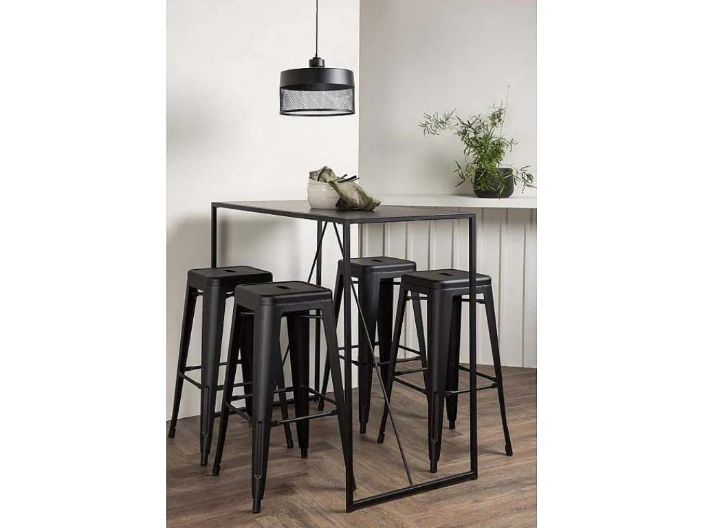 Brea Barmeubelset Bartafel Zwart En 4 Tempe Barstoelen Zwart.-Vente-unique New
