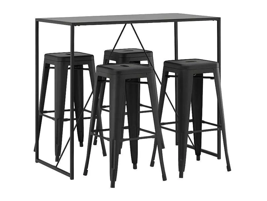 Brea Barmeubelset Bartafel Zwart En 4 Tempe Barstoelen Zwart.-Vente-unique New