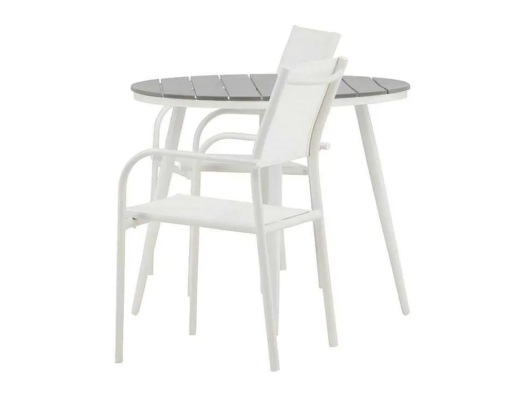 Break Tuinmeubelset Tafel O90Cm Grijs, 2 Stoelen Santorini Wit.-Vente-unique Outlet