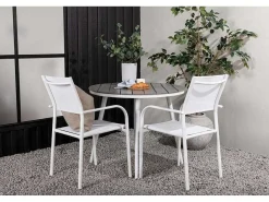 Break Tuinmeubelset Tafel O90Cm Grijs, 2 Stoelen Santorini Wit.-Vente-unique Outlet
