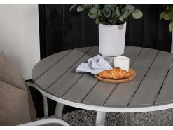 Break Tuinmeubelset Tafel O90Cm Grijs, 2 Stoelen Santorini Wit.-Vente-unique Outlet