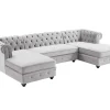 Brede Hoekbank Van Lichtgrijs Velours Chesterfield-Vente-unique Online