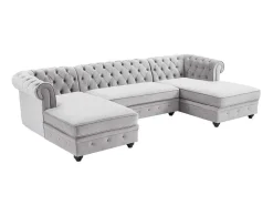 Brede Hoekbank Van Lichtgrijs Velours Chesterfield-Vente-unique Online