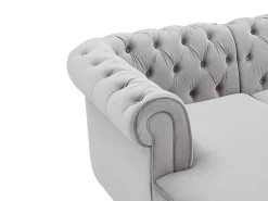 Brede Hoekbank Van Lichtgrijs Velours Chesterfield-Vente-unique Online
