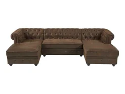 Brede Hoekbank Van Microvezel Met Verouderd Leereffect Chesterfield-Vente-unique Best