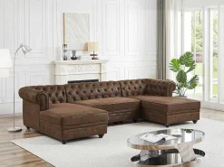 Brede Hoekbank Van Microvezel Met Verouderd Leereffect Chesterfield-Vente-unique Best