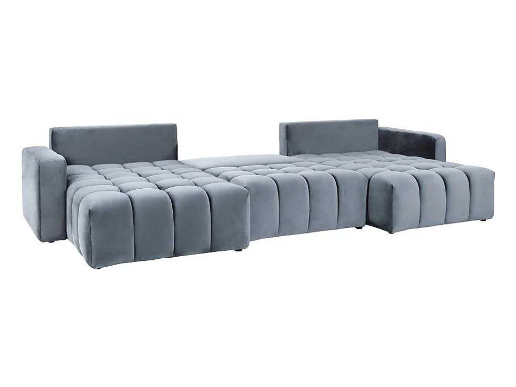 Brede Hoekslaapbank Met Hoek Links Van Grijs Velours Esilia Ii-Vente-unique Hot