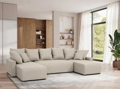 Brede Hoekslaapbank Van Beige Stof Ladazia-Vente-unique Outlet