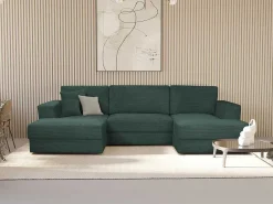 Brede Hoekslaapbank Van Spargroen Ribfluweel Curipina-Vente-unique New