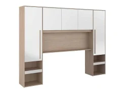 Brugkast Met Opbergruimte - Met Ledverlichting - L265 Cm - Kleuren: Glanzend Wit En Houtlook - Velona-Vente-unique Sale