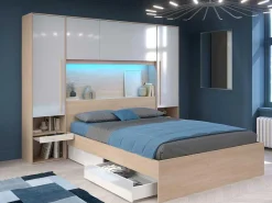Brugkast Met Opbergruimte - Met Ledverlichting - L265 Cm - Kleuren: Glanzend Wit En Houtlook - Velona-Vente-unique Sale