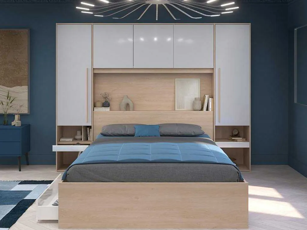 Brugkast Met Opbergruimte - Met Ledverlichting - L265 Cm - Kleuren: Glanzend Wit En Houtlook - Velona-Vente-unique Sale
