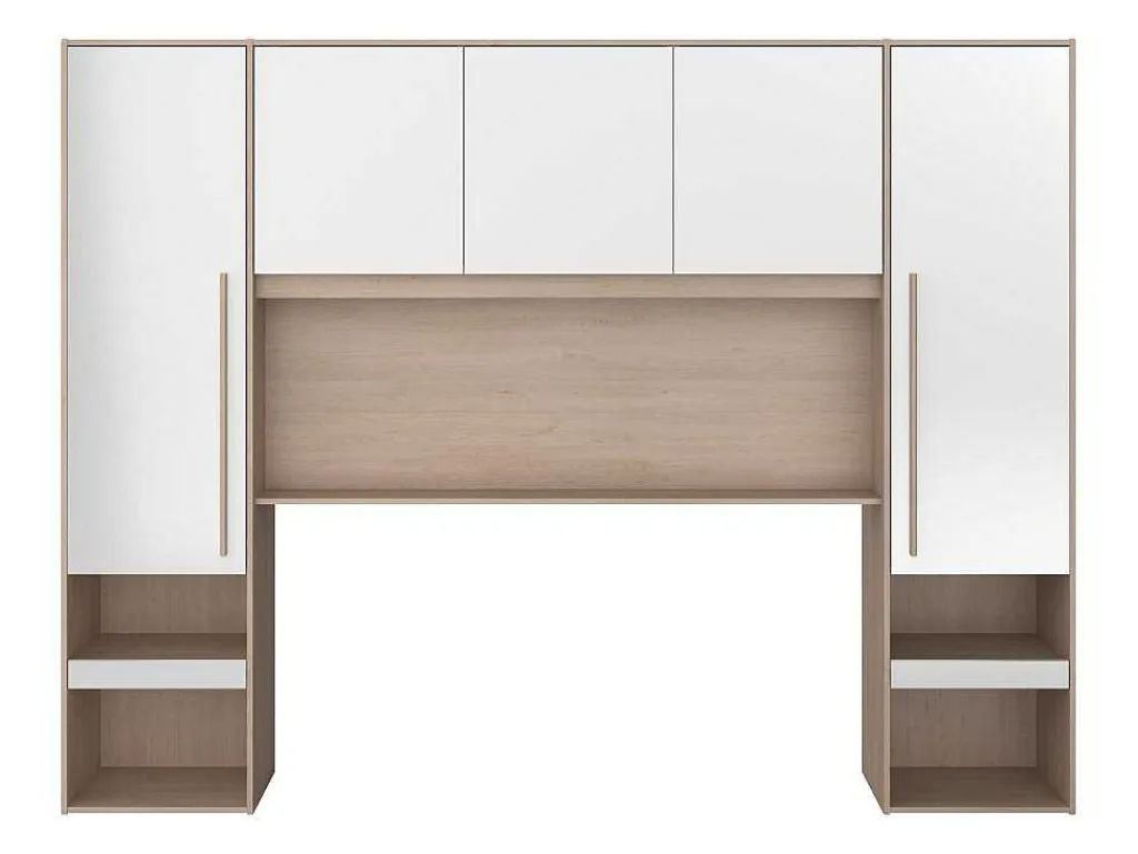 Brugkast Met Opbergruimte - Met Ledverlichting - L265 Cm - Kleuren: Glanzend Wit En Houtlook - Velona-Vente-unique Sale