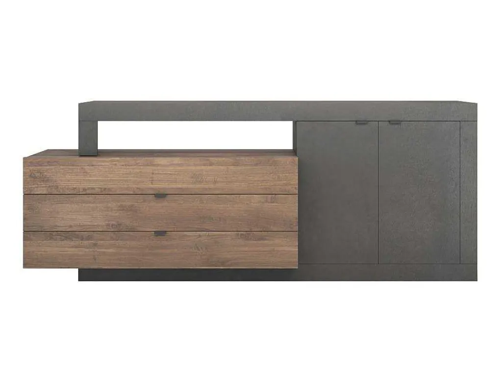 Buffet Met 2 Deuren, 3 Laden En 1 Niche - Donker Natuurlijk En Antraciet - Ruselo-Vente-unique Outlet