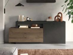 Buffet Met 2 Deuren, 3 Laden En 1 Niche - Donker Natuurlijk En Antraciet - Ruselo-Vente-unique Outlet