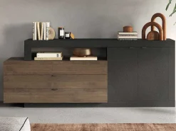 Buffet Met 2 Deuren, 3 Laden En 1 Niche - Donker Natuurlijk En Antraciet - Ruselo-Vente-unique Outlet