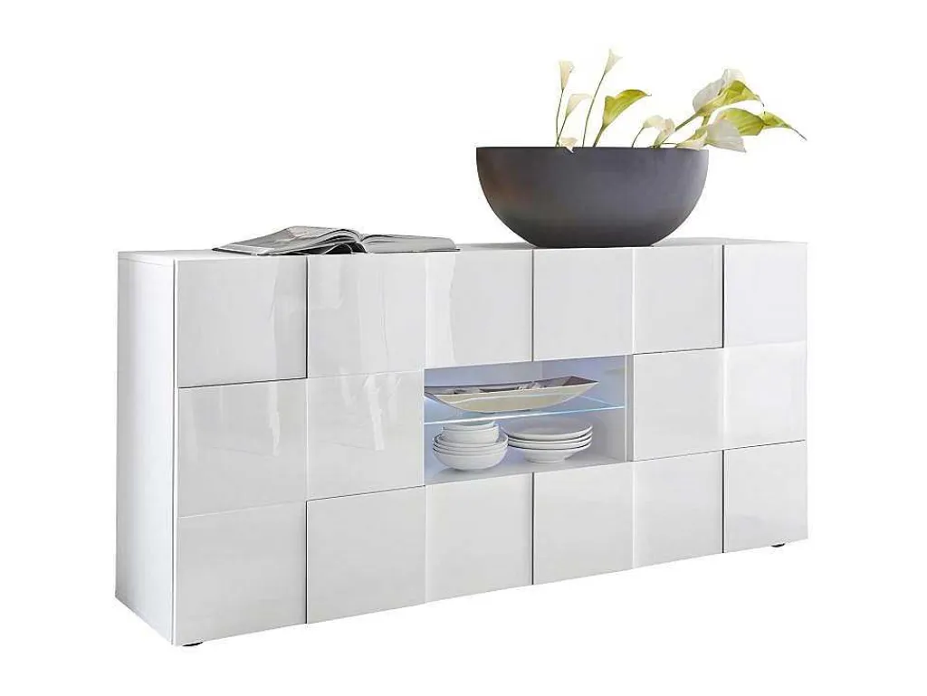 Buffetkast Calisto - Met Led-Verlichting - Twee Poorten En Twee Lades - Wit Gelakt-Vente-unique Sale