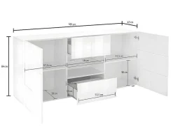 Buffetkast Calisto - Met Led-Verlichting - Twee Poorten En Twee Lades - Wit Gelakt-Vente-unique Sale