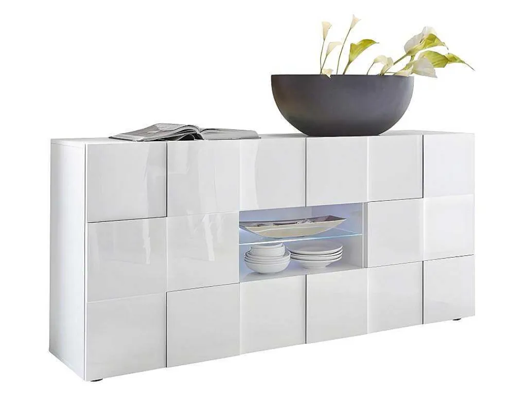 Buffetkast Calisto - Met Led-Verlichting - Twee Poorten En Twee Lades - Wit Gelakt-Vente-unique Sale