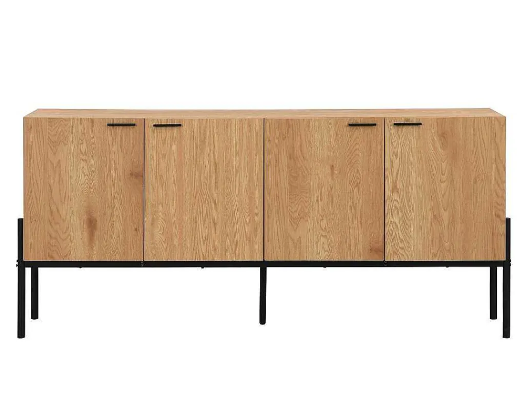 Buffetkast Met 4 Deuren - Licht Naturel En Zwart - Memphis Ii-Vente-unique Outlet