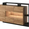 Buffetkast Met 3 Deuren En 3 Nissen - Met Ledverlichting - Natuurlijk En Antraciet - Idesia-Vente-unique Clearance