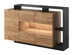 Buffetkast Met 3 Deuren En 3 Nissen - Met Ledverlichting - Natuurlijk En Antraciet - Idesia-Vente-unique Clearance