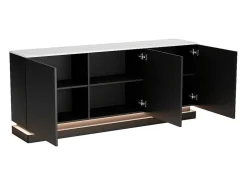 Buffetkast Met 3 Deuren En Ledverlichting Van Mdf - Zwart Met Wit Marmereffect - Devika Van-PASCAL MORABITO Sale