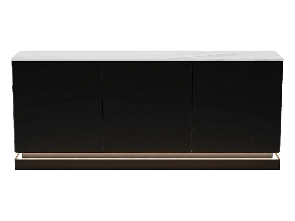 Buffetkast Met 3 Deuren En Ledverlichting Van Mdf - Zwart Met Wit Marmereffect - Devika Van-PASCAL MORABITO Sale