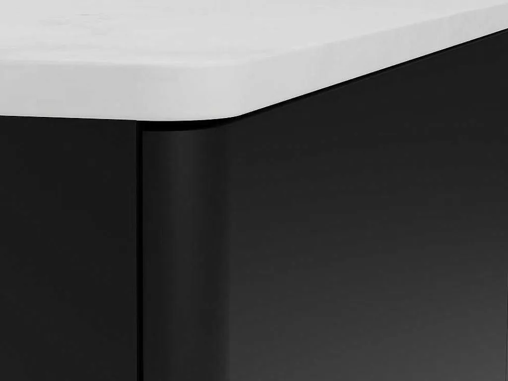 Buffetkast Met 3 Deuren En Ledverlichting Van Mdf - Zwart Met Wit Marmereffect - Devika Van-PASCAL MORABITO Sale