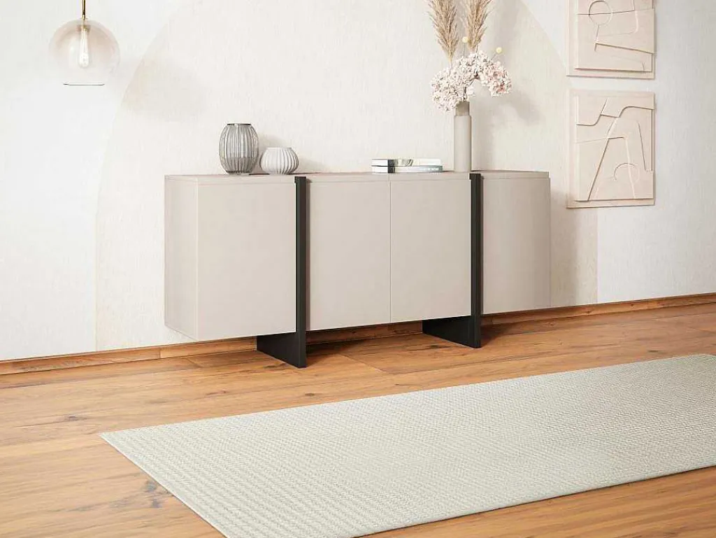 Buffetkast Met 4 Deuren Van Mdf - Beige En Zwart - Luvonia-Vente-unique Discount