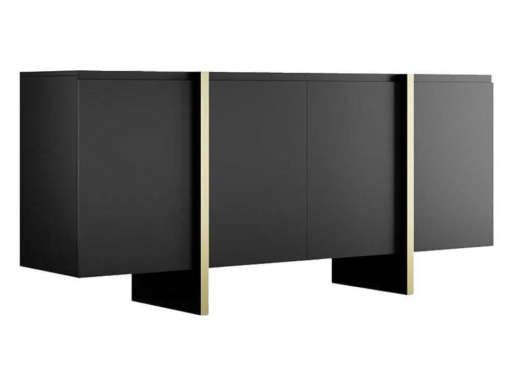 Buffetkast Met 4 Deuren Van Mdf - Zwart En Goudkleurig - Luvonia-Vente-unique Discount
