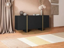 Buffetkast Met 4 Deuren Van Mdf - Zwart En Goudkleurig - Luvonia-Vente-unique Discount