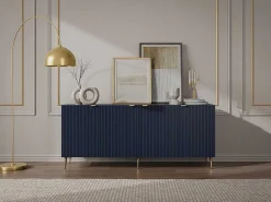Buffetkast Met 4 Deurtjes Van Mdf En Staal - Blauw En Goudkleurig - Yesinia-Vente-unique Sale