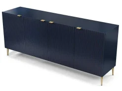 Buffetkast Met 4 Deurtjes Van Mdf En Staal - Blauw En Goudkleurig - Yesinia-Vente-unique Sale