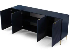 Buffetkast Met 4 Deurtjes Van Mdf En Staal - Blauw En Goudkleurig - Yesinia-Vente-unique Sale