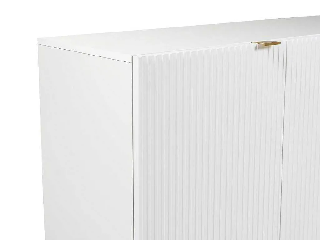 Buffetkast Met 4 Deurtjes Van Mdf En Staal - Wit En Goudkleurig - Yesinia-Vente-unique Clearance