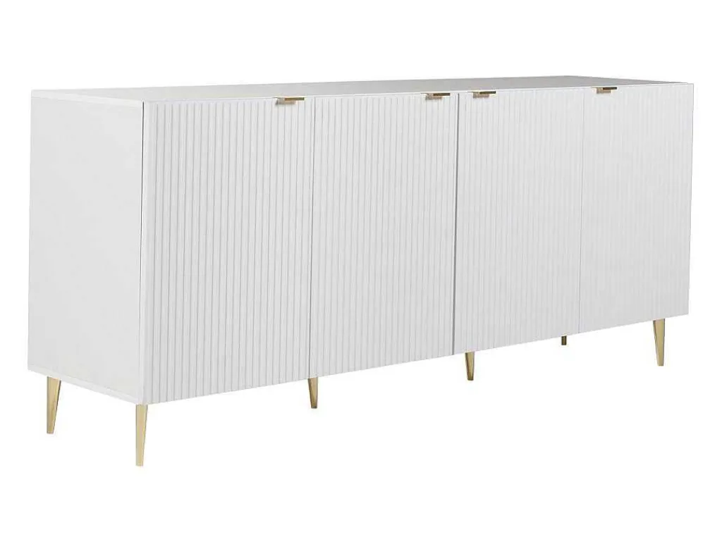 Buffetkast Met 4 Deurtjes Van Mdf En Staal - Wit En Goudkleurig - Yesinia-Vente-unique Clearance