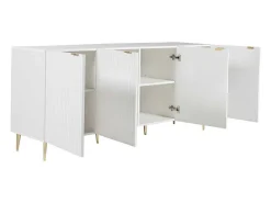 Buffetkast Met 4 Deurtjes Van Mdf En Staal - Wit En Goudkleurig - Yesinia-Vente-unique Clearance