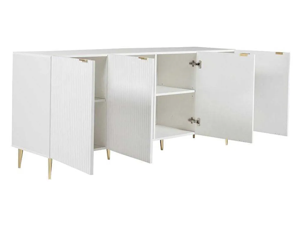 Buffetkast Met 4 Deurtjes Van Mdf En Staal - Wit En Goudkleurig - Yesinia-Vente-unique Clearance