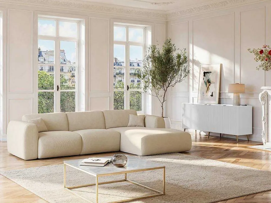 Buffetkast Met 4 Deurtjes Van Mdf En Staal - Wit En Goudkleurig - Yesinia-Vente-unique Clearance