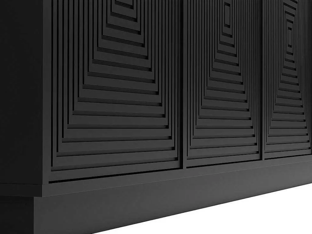Buffetkast Met 4 Deurtjes Van Mdf - Zwart - Mezulia-Vente-unique Sale
