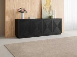 Buffetkast Met 4 Deurtjes Van Mdf - Zwart - Mezulia-Vente-unique Sale