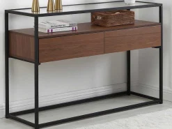 Buffetkast Met 2 Lades Van Mdf, Gehard Glas En Metaal - Donker Naturel - Camata-Vente-unique Best