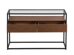Buffetkast Met 2 Lades Van Mdf, Gehard Glas En Metaal - Donker Naturel - Camata-Vente-unique Best