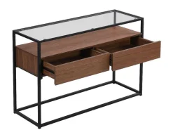 Buffetkast Met 2 Lades Van Mdf, Gehard Glas En Metaal - Donker Naturel - Camata-Vente-unique Best