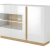 Buffetkast Murari - 3 Deuren - Met Ledverlichting - Hoogglans Wit En Eiken-Vente-unique New