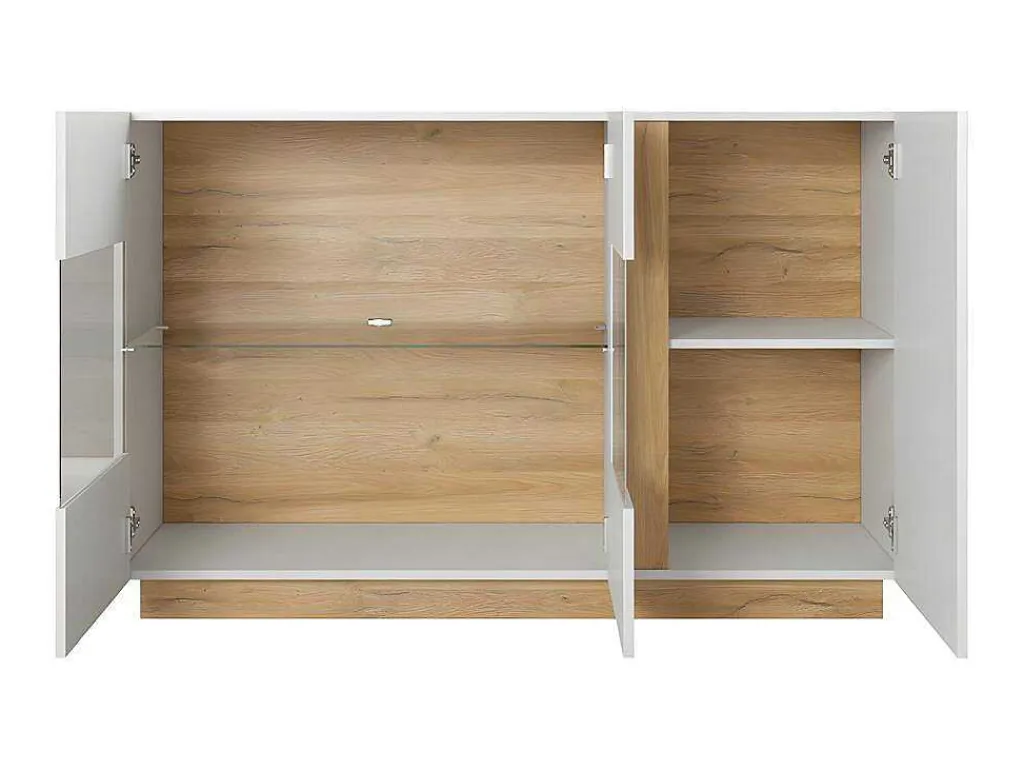 Buffetkast Murari - 3 Deuren - Met Ledverlichting - Hoogglans Wit En Eiken-Vente-unique New