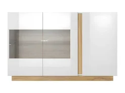 Buffetkast Murari - 3 Deuren - Met Ledverlichting - Hoogglans Wit En Eiken-Vente-unique New